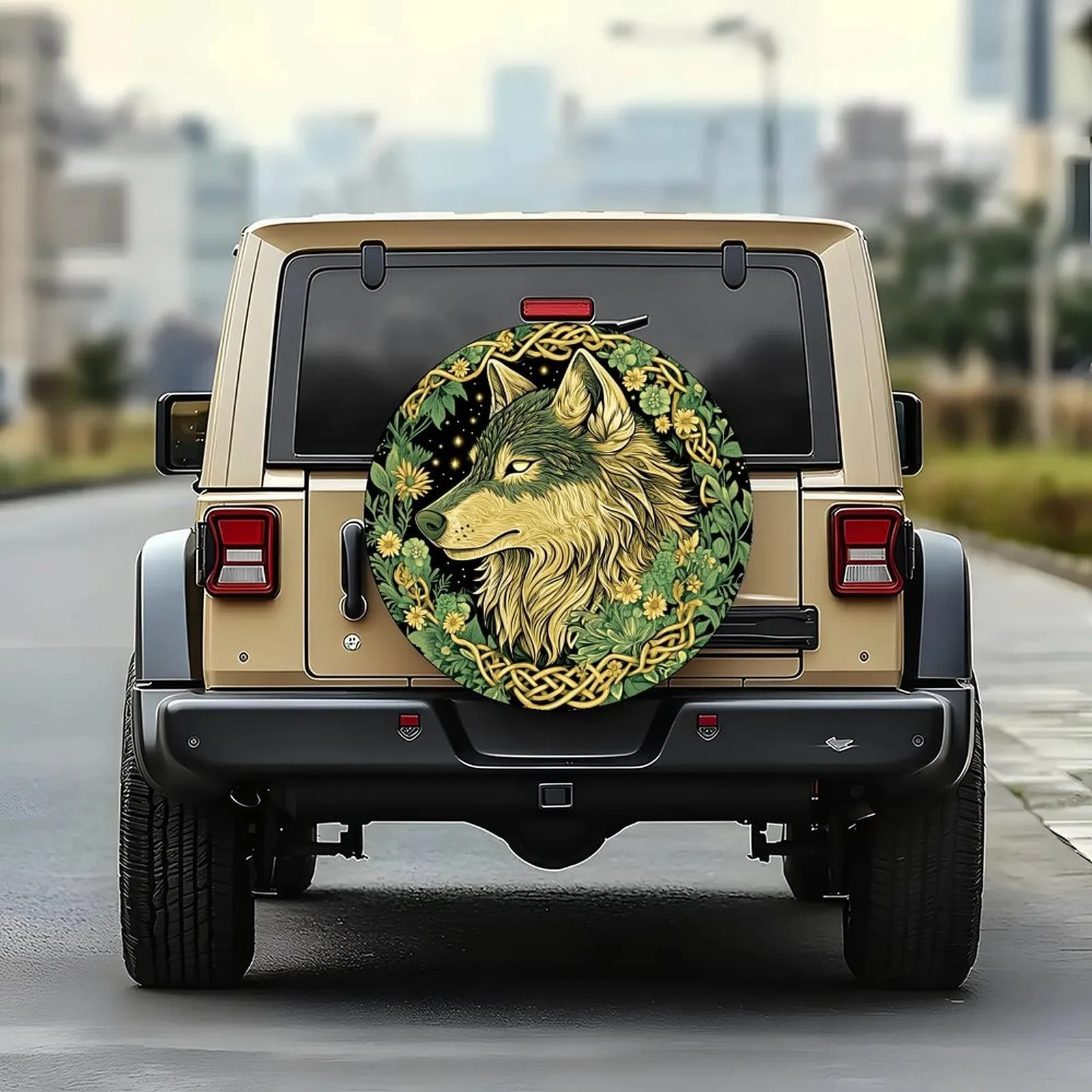 1pc Celtic Wolf Design Themed Tire Cover Wheel Cover, Trendy Universal Wheel Cover Tire Cover Wheel Protection Cover, Suitable F