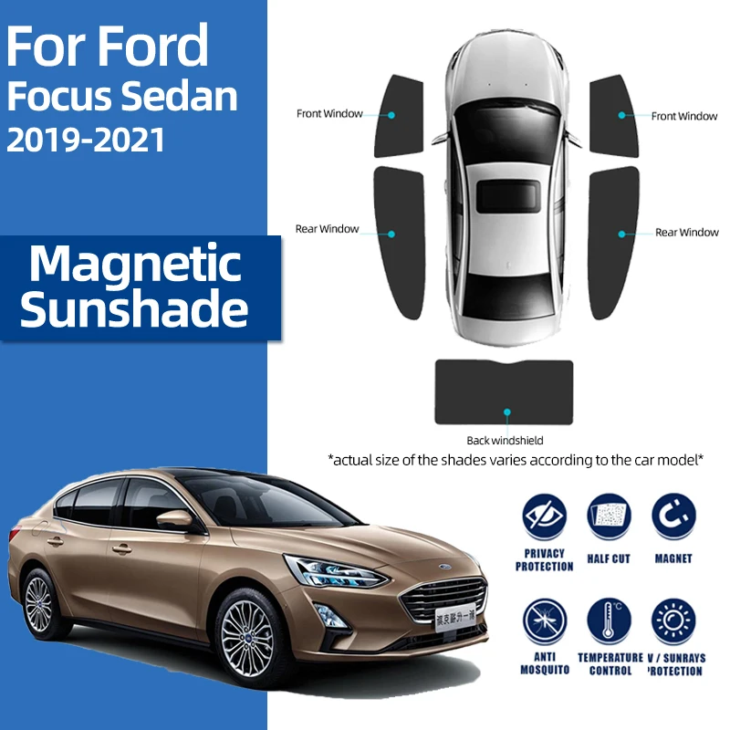 For Ford FOCUS Sedan Mk4 2019-2024 Magnetic Car Sunshade Shield Front Windshield Curtain Rear Side Baby Window Sun Shade Visor