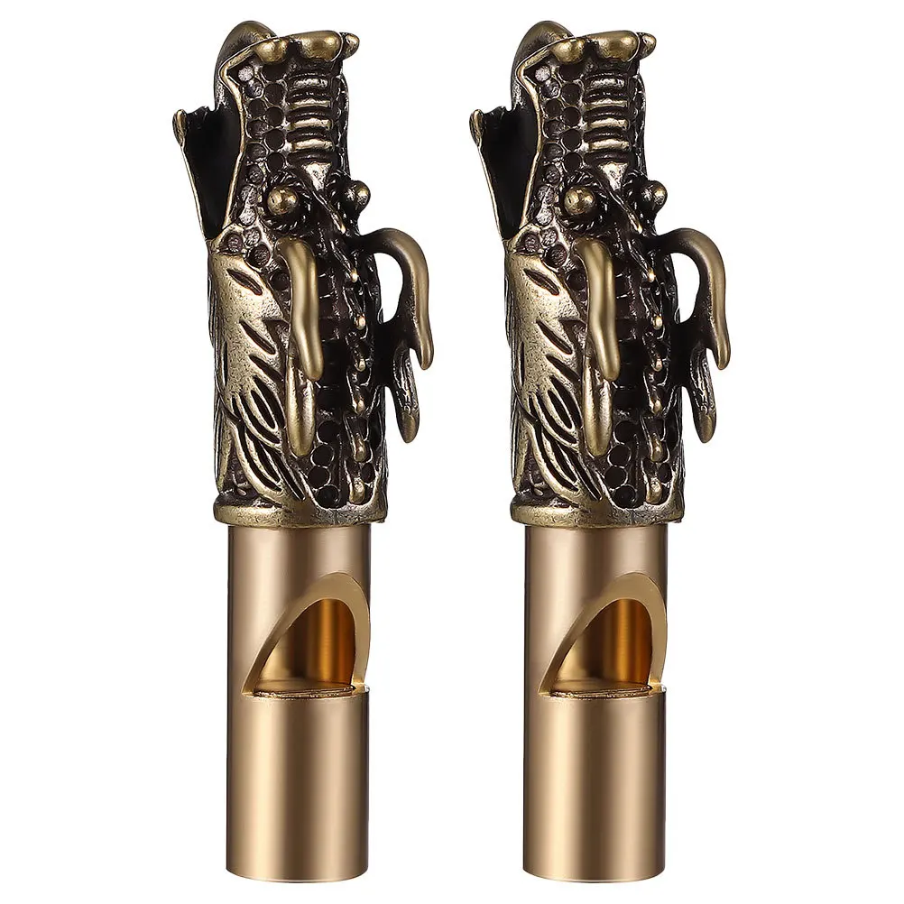 2 قطعة خمر النحاس رأس التنين صافرة المفاتيح المحمولة الطوارئ بقاء في الهواء الطلق التخييم التنزه صافرة في الهواء الطلق ملحق