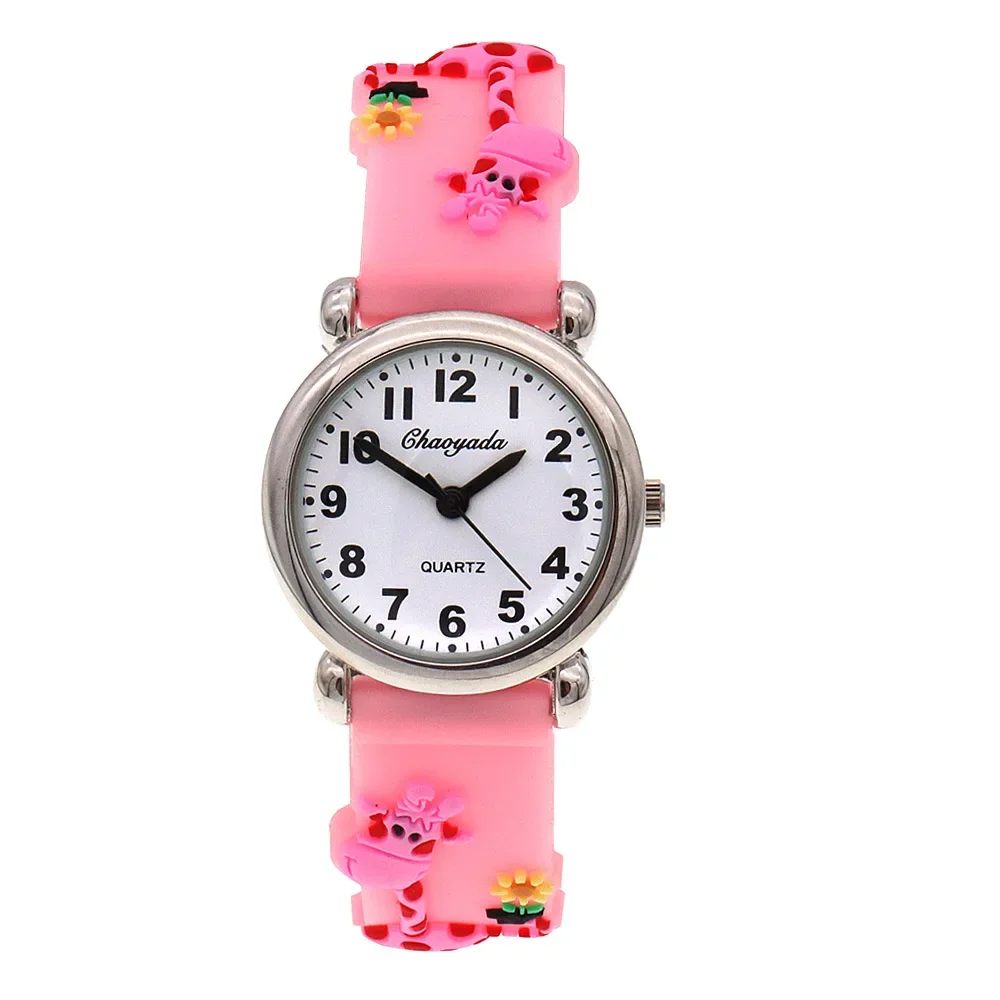ساعة يد كارتونية للأطفال مع حزام سيليكون بتصميم زرافة ملونة على مدار الساعة للأطفال