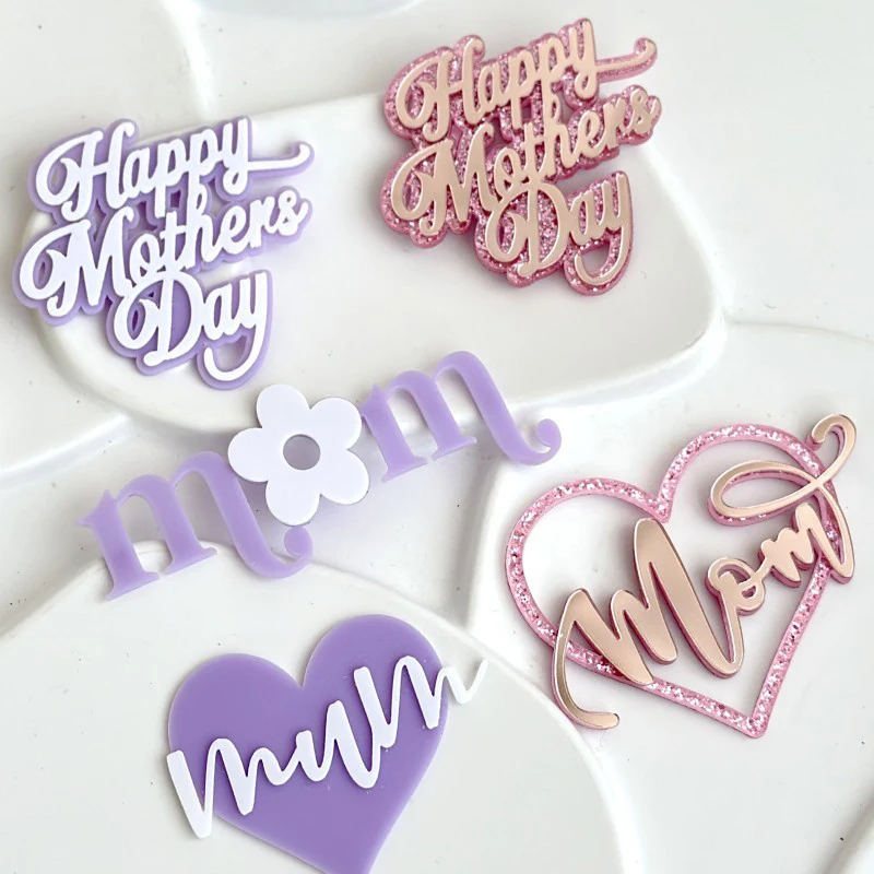 Happy Mothers Day Birthday Cake Topper Gold Simple Design Acrylic MOM Party Cake Toppers Mother's Day Gifts Dessert Decoration