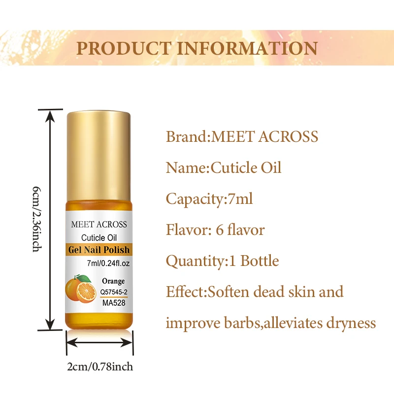 MEET ACROSS 6 Flavor Cuticle Oil 7ml/bottle Alcohol-Free Nourishing Nail Care Moisturizing Treatment for Dry, Damaged Nails