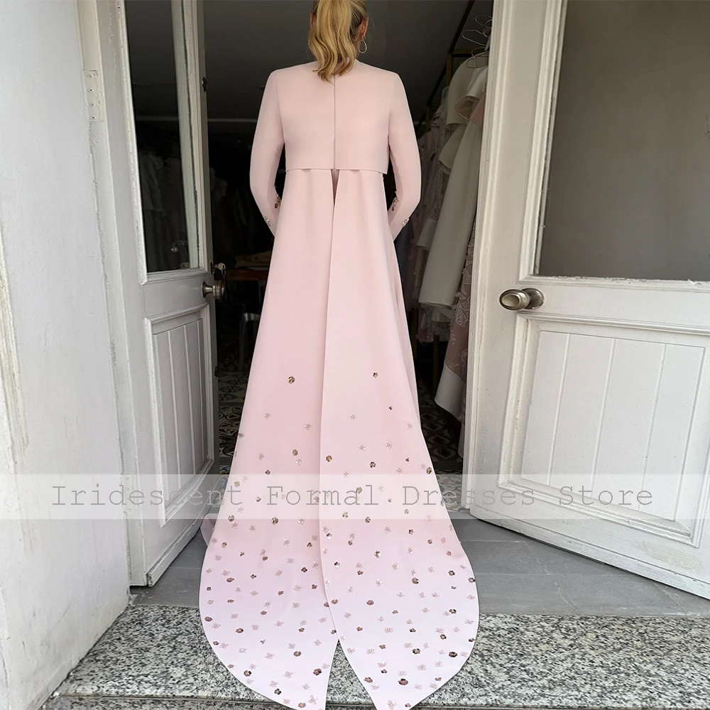 Vestido de noche de lujo con cuello redondo, manga larga, drapeado, rebordear, vestidos de noche modestos para mujer, vestido de fiesta Formal elegante de línea A 2025