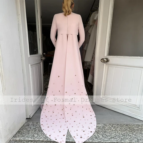 Imagen 2 del producto Vestido de noche de lujo con cuello redondo, manga larga, drapeado, rebordear, vestidos de noche modestos para mujer, vestido de fiesta Formal elegante de línea A 2025