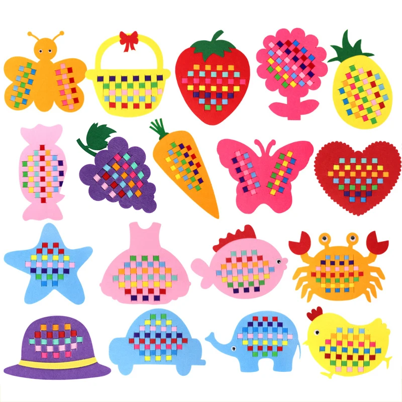 子供の手作り織りおもちゃ漫画鶏の花フルーツ魚海洋動物不織布織り材料アートクラフトセット子供用