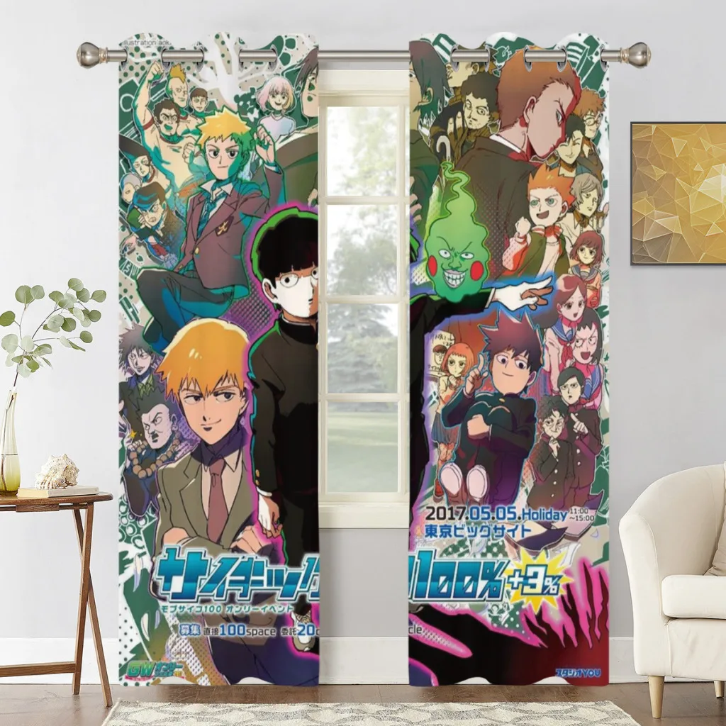 

Mob Psycho 100 Window Curtains for Living Room Bedrooms 2 pieces Aesthetic Room Decoration