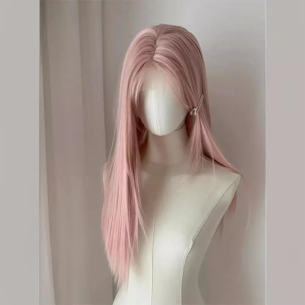 Lolita Wig Pink Long Straight Cosplay Wig for Women Headband Synthetic Wigs Pelucas De Fiesta Wigs