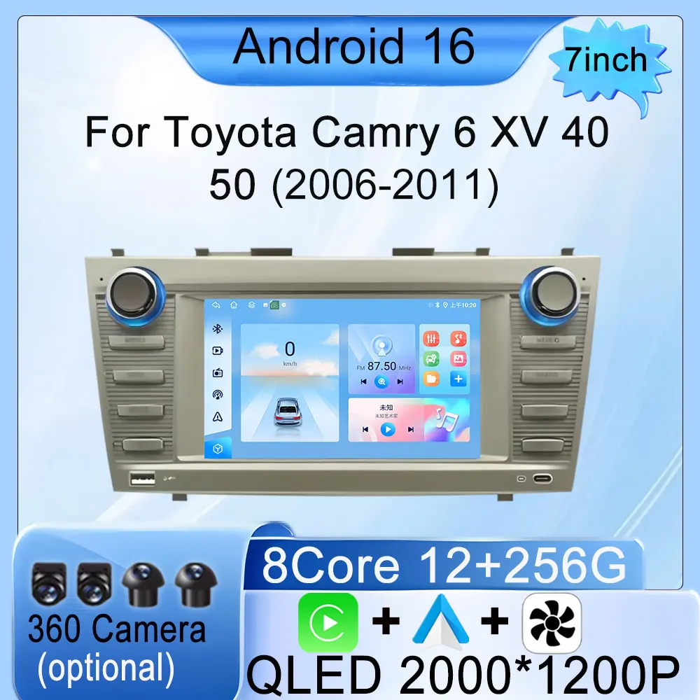Reproductor Multimedia para Auto con Android Auto y Carplay Estéreo DSP para Toyota Camry 6 XV 40 50 2006-2011, GPS, Navegación, Pantalla Dividida HD