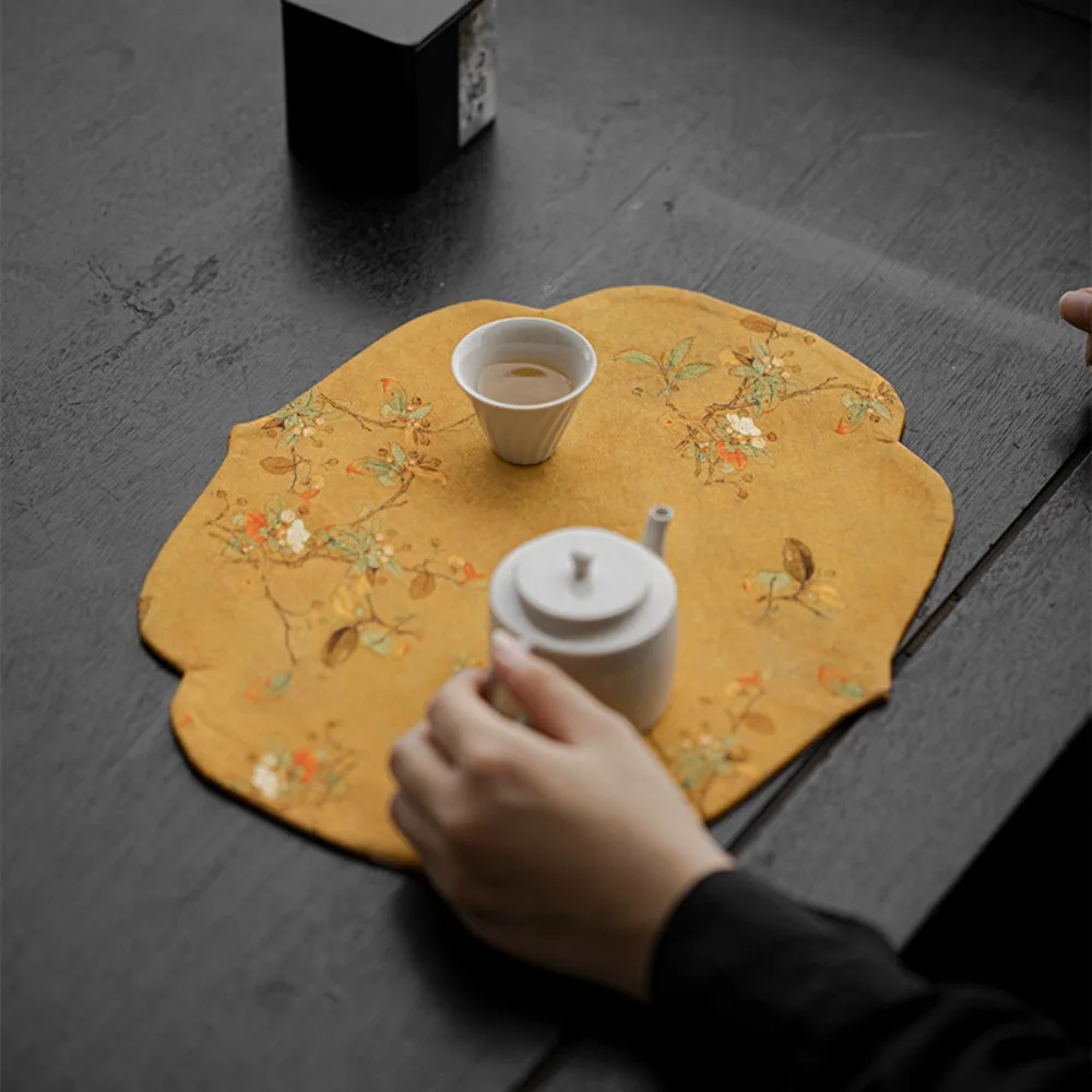 Chinese Style Begonia Edge Tea Table Mats Handmade Drink Coaster Household Dinner Table Cloth Mat Tea Ceremony Supplies Gift