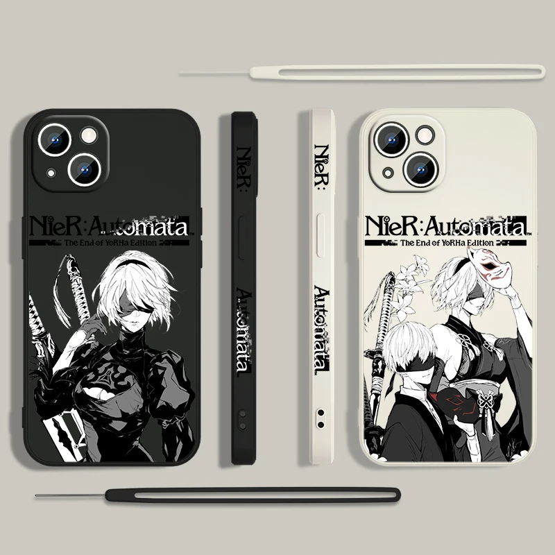 NieR Automata Anime Phone Case For Apple iPhone 15 14 13 12 11 Pro Max Plus 8 7 SE Liquid Left Rope Capa Cover