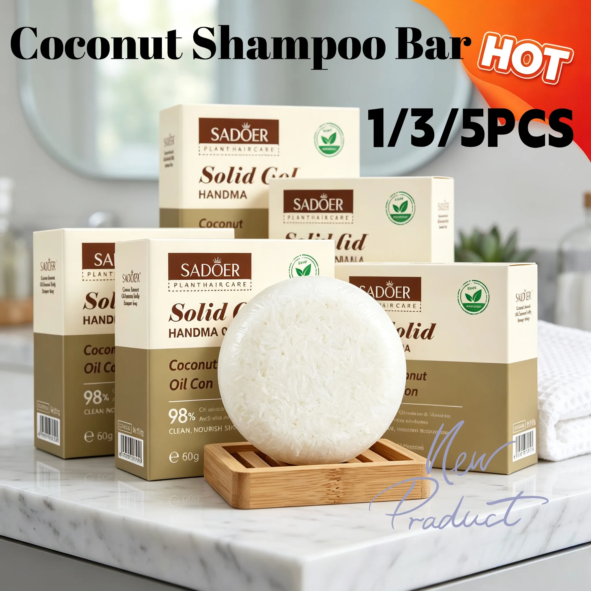 Natural Coconut Shampoo Bar for Hair Growth Deep Cleansing Oil Control Anti-Dandruff Solid Shampoo Soap 60g Hair Care