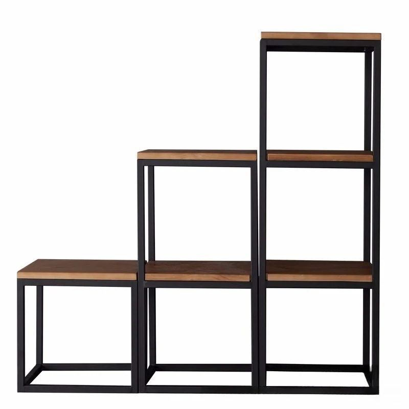 

Creative wooden board bogu frame, wrought iron bookcase, industrial wind storage rack, living room decoration