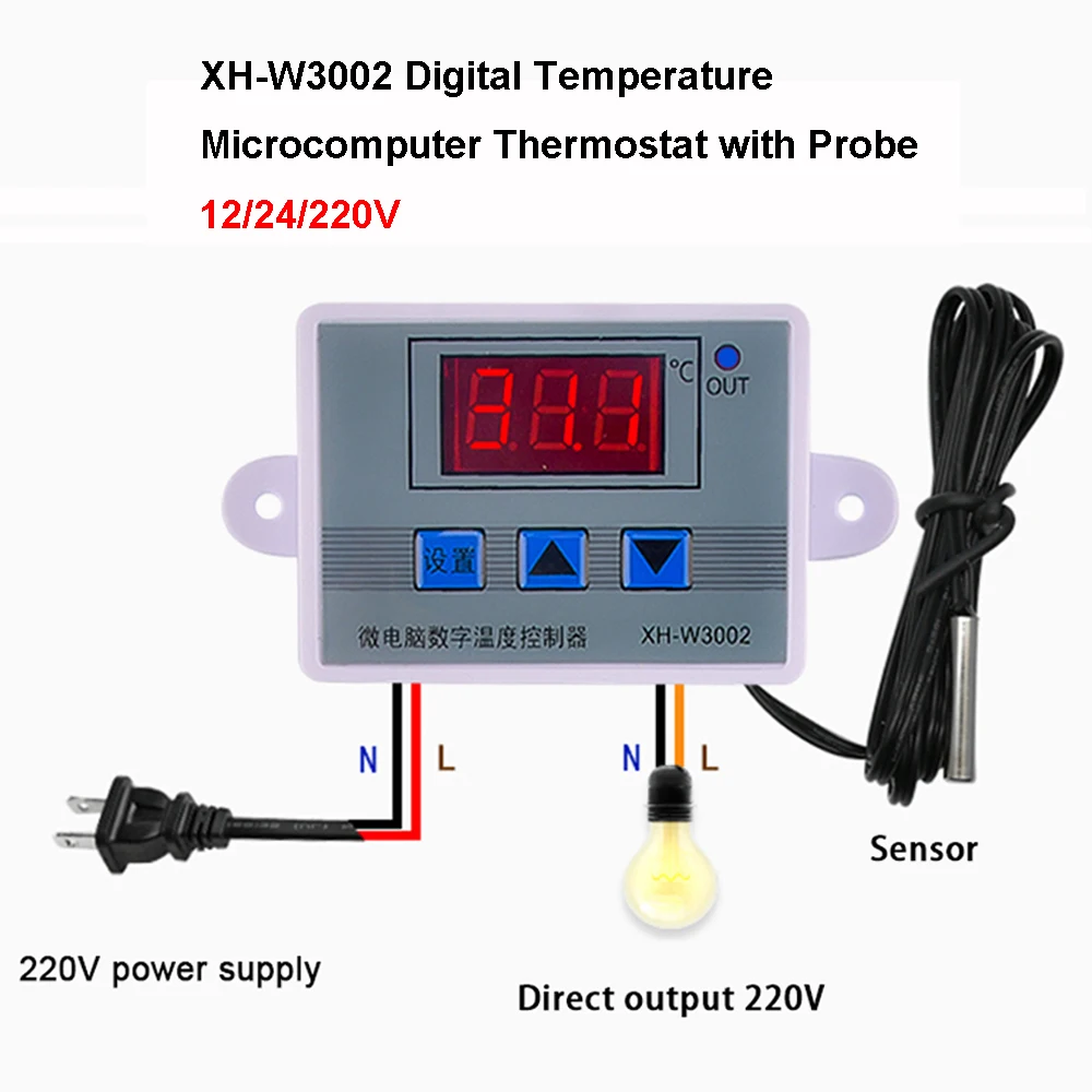 W3002 Digital Temperature Controller Microcomputer Thermostat Thermoregulator Heat Cool Temp Thermostat Control Switch 12V/220V