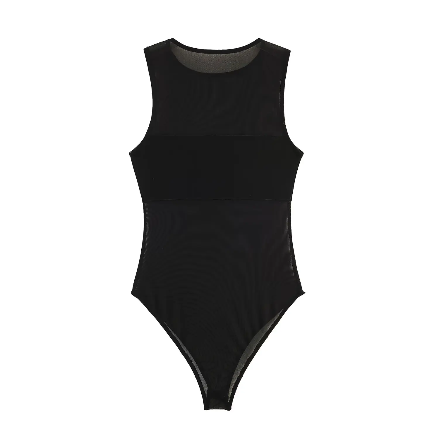Willshela Women Fashion Solid Tulle Patchwork Bodysuits Vintage Slim O-Neck Sleeveless Female Chic Lady Playsuits