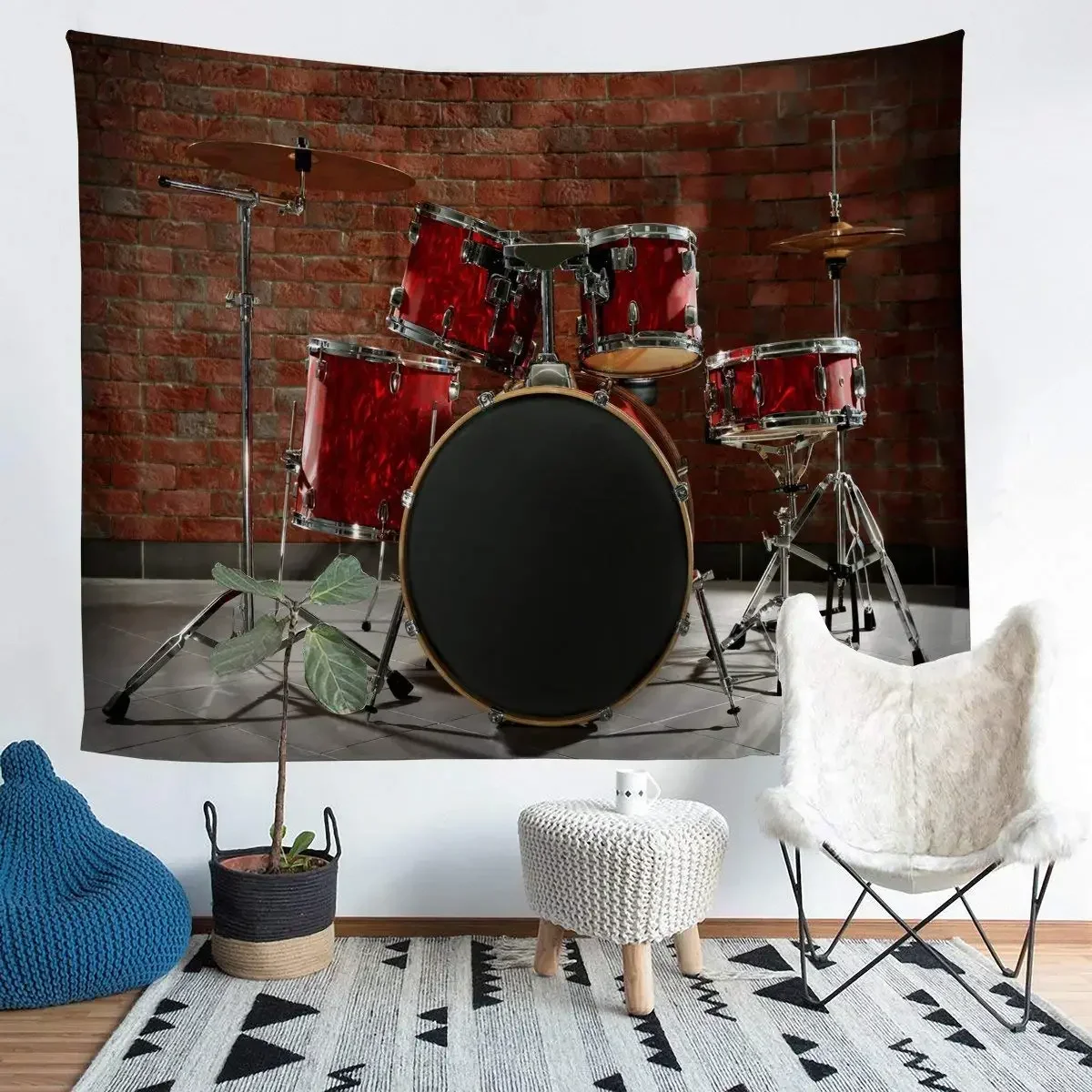 Rock Music Tapestry Drum Kit Tapestry Wall Hanging for Kids Boys Teens Musical Instrument Tapestry Decor for Bedroom Living Room