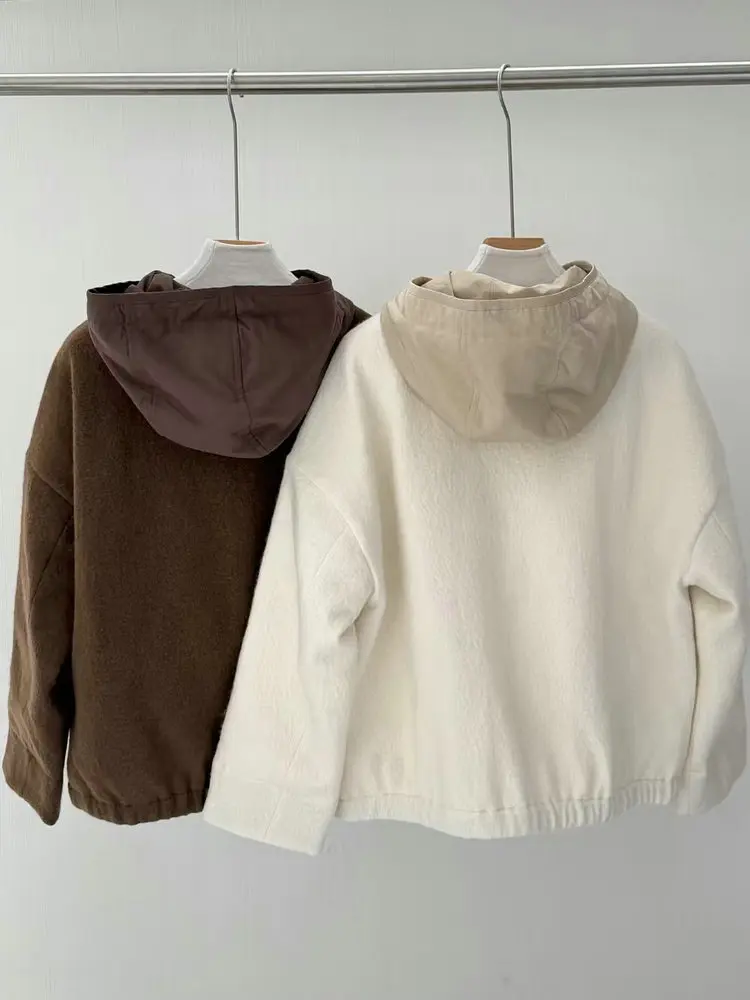 Costume décontracté en laine mélangée B * C pour femme, pull à capuche, veste avec pantalon à taille ample, costume deux pièces, automne hiver 2025