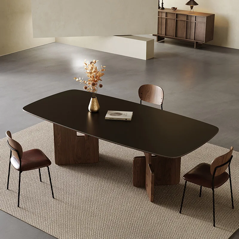 French medieval rock slab dining table small apartment long table household living room against the wall simple light luxury sol