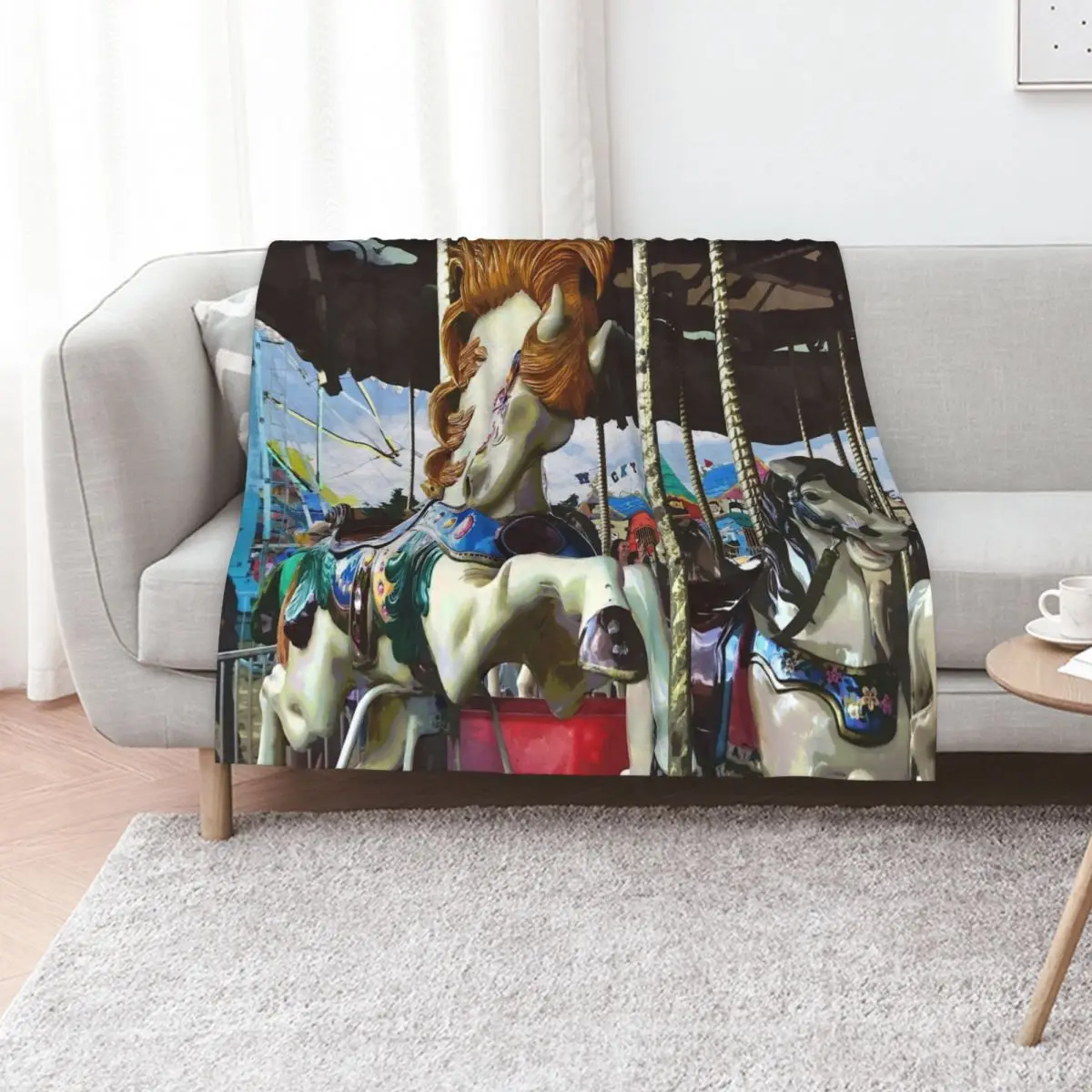Carousel Horse With Flowing Mane Throw Blanket Large Baby Luxury Designer Polar Flannel Kid'S Blankets