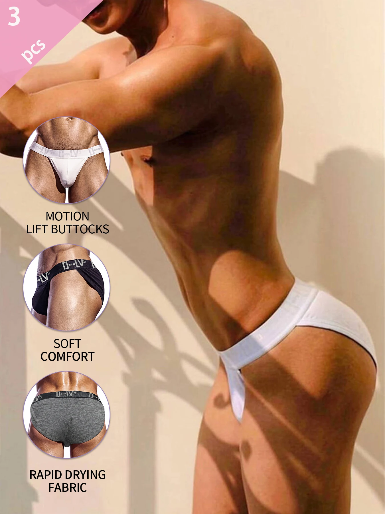 

3 Pcs Cotton Men's Underwear Men Briefs Jockstrap Pouch Low Waist Thong Men bikini Underpants