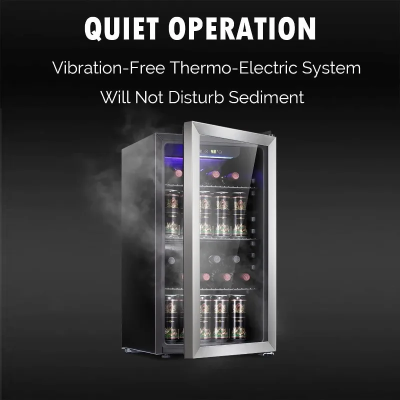 26 Bottle 130 Can Wine Cooler/Cabinet Beverage Refrigerator Mini Wine Cellar Beer Soda Clear Glass Door Bar Fridge Quiet Adjust