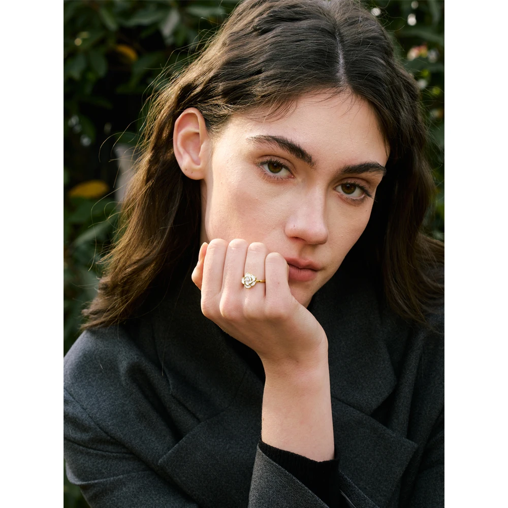 Yhpup Trendy Style Pearl Enamel Flower Adjustable Ring for Women Stainless Steel Gold Color Charm Jewelry Wholesale Gift