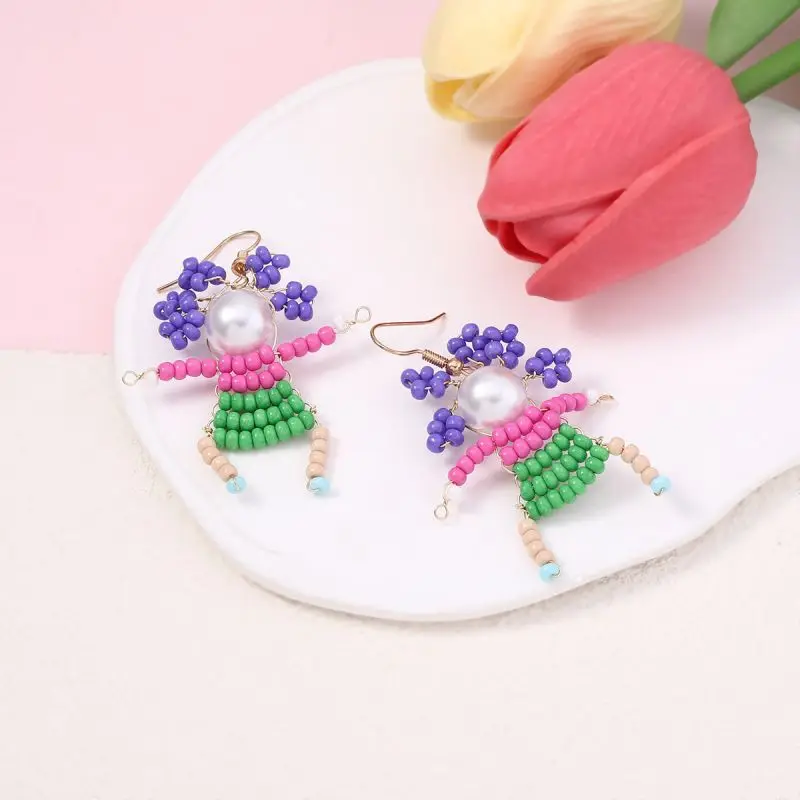 Cute Cartoon Girl Beaded Earrings Funny Little Girl Shape Creative Earrings For Gifts Women 2024 Statement Jewelry Wholesale