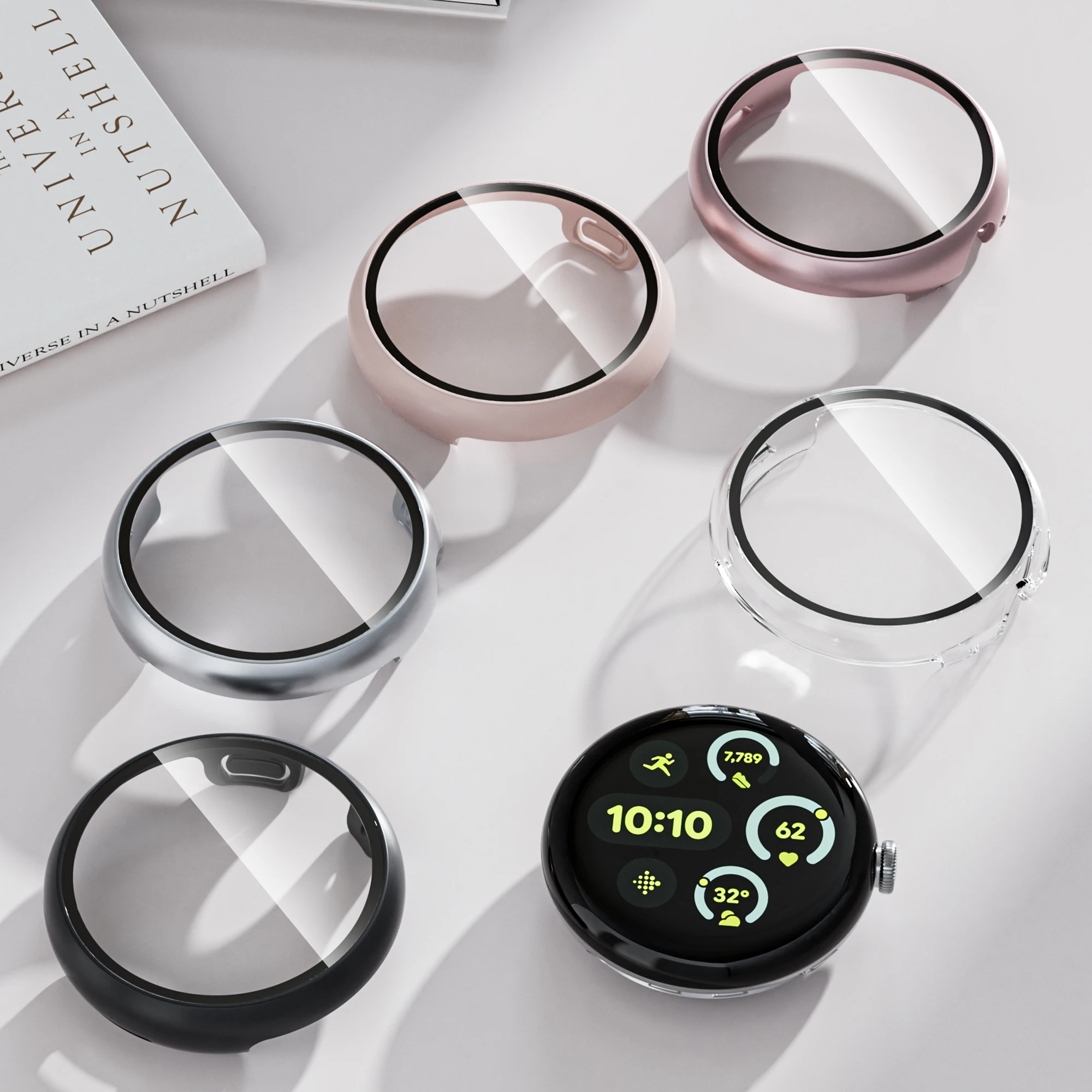 Tempered Glass+Case for Google Pixel Watch 3 2 1 41mm Accessorie Screen Protector PC Cover Frame for Google Pixel Watch 3 45mm