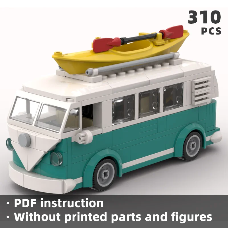 Juego de bloques de construcción de modelo de Van turquesa clásico, ladrillos de montaje DIY, colección de vehículos, arquitectura, juguetes educativos, regalo