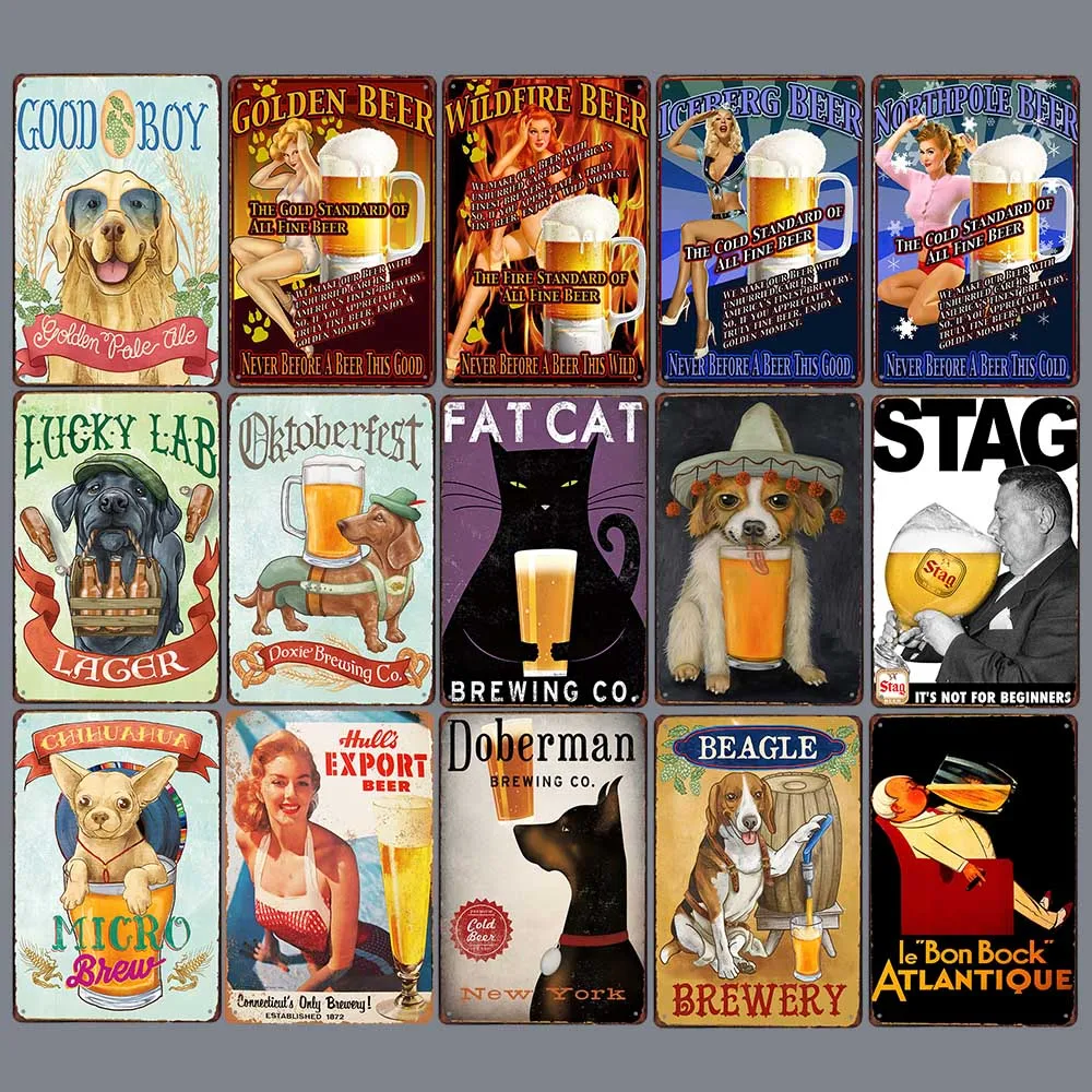 Iceberg Beer Signs Vintage Metal Tin Plate Wildfire Golden Beer Wall Poster Oktoberfest Pub Bar Club Decoration 20x30cm