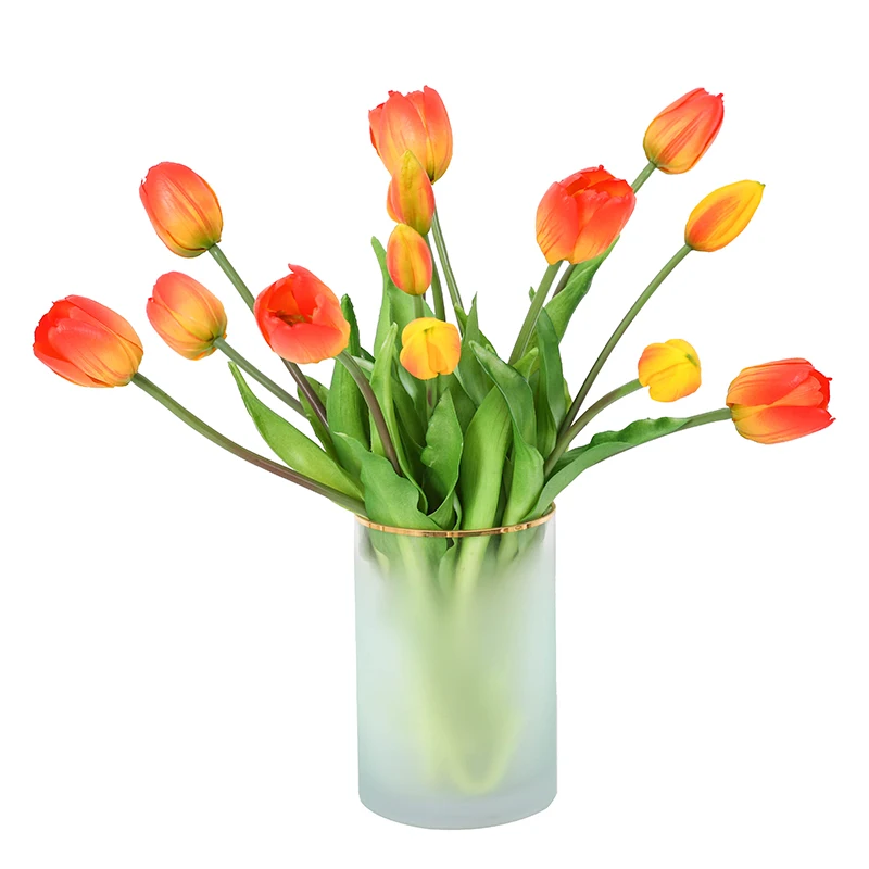 INDIGO-Orange Tulip Bouquet,Real Touch Silicone Tulip,Artificial Flower,Home Decor,High Quality, 5PCS/Bundle Drop Shipping