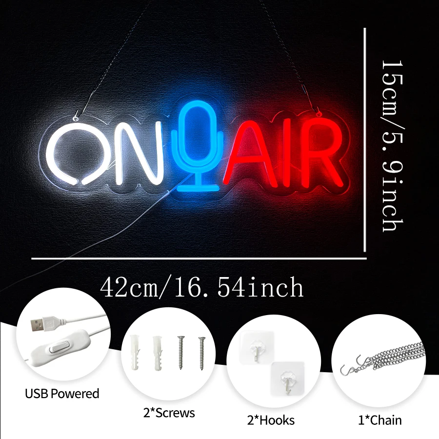 On Air Led Neon Sign, Microphone Icon Usb Powered, Suitable For Bar Club Party Recording Room Game Room Live Room Wall Decor.