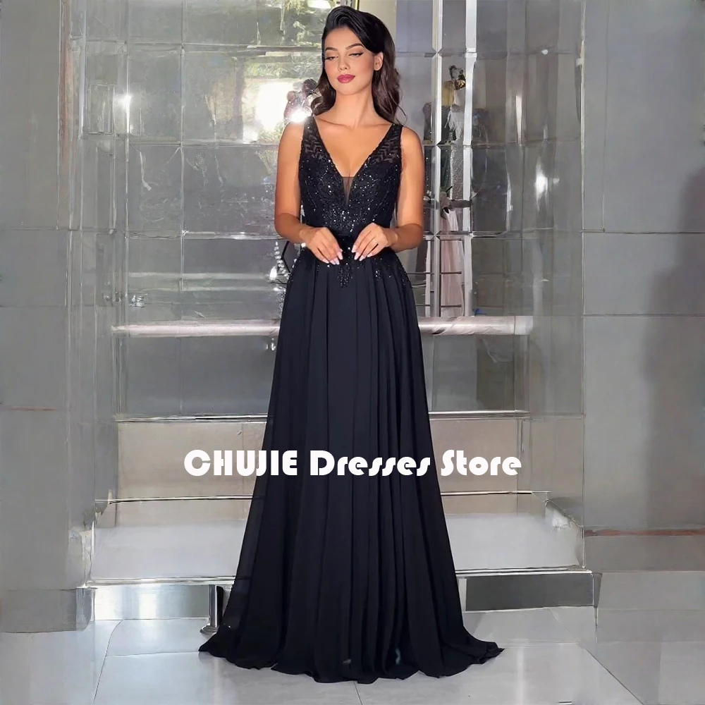 

V Neck Black Applique Mother of The Bride Dress Chiffon Customized Formal Evening Dresses Prom Party Gown Wedding Guest Dresses