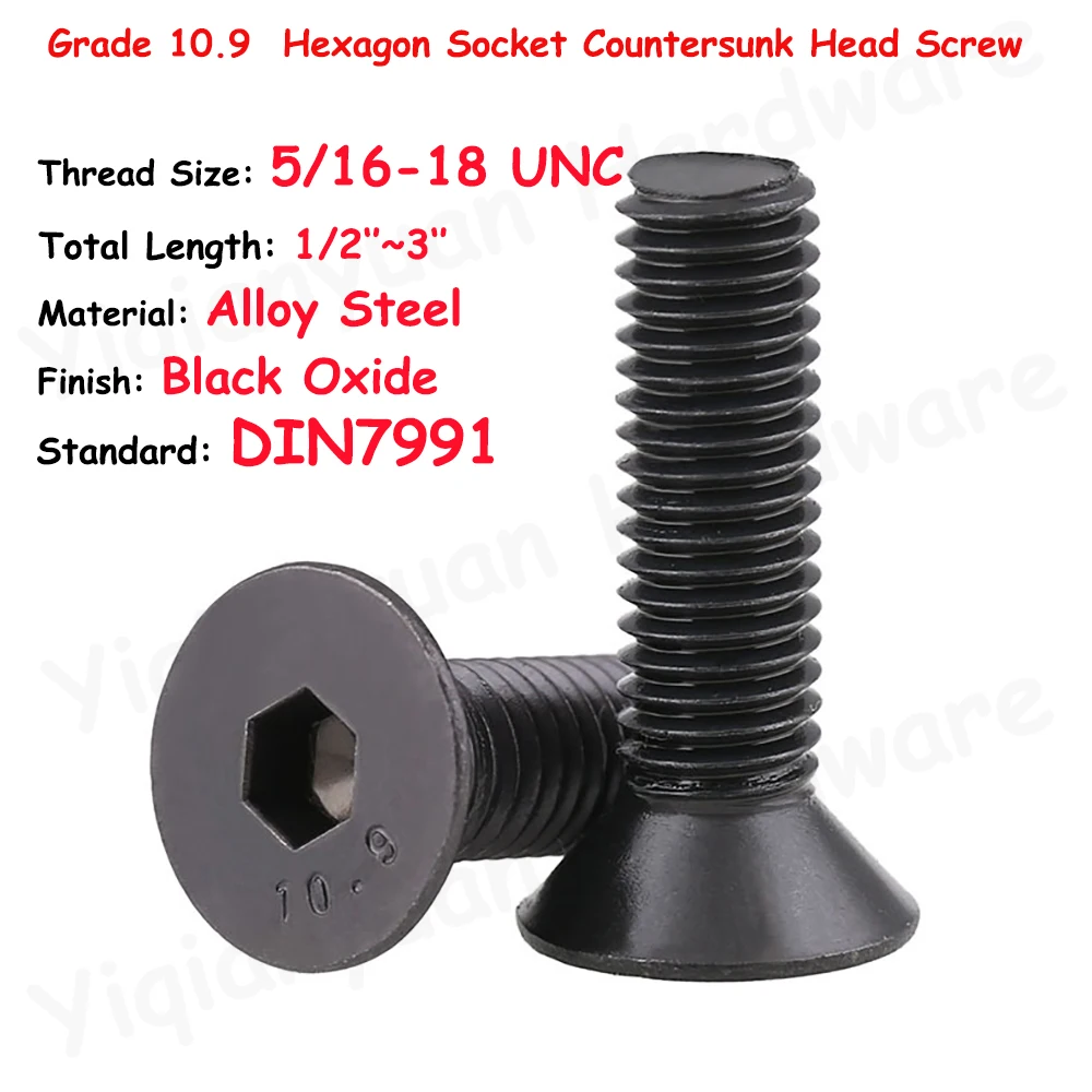 

Yiqianyuan DIN7991 5/16-18 класс 10,9, винты с шестигранной головкой из легированной стали с потайной головкой, плоские болты с шестигранной головкой для оборудования