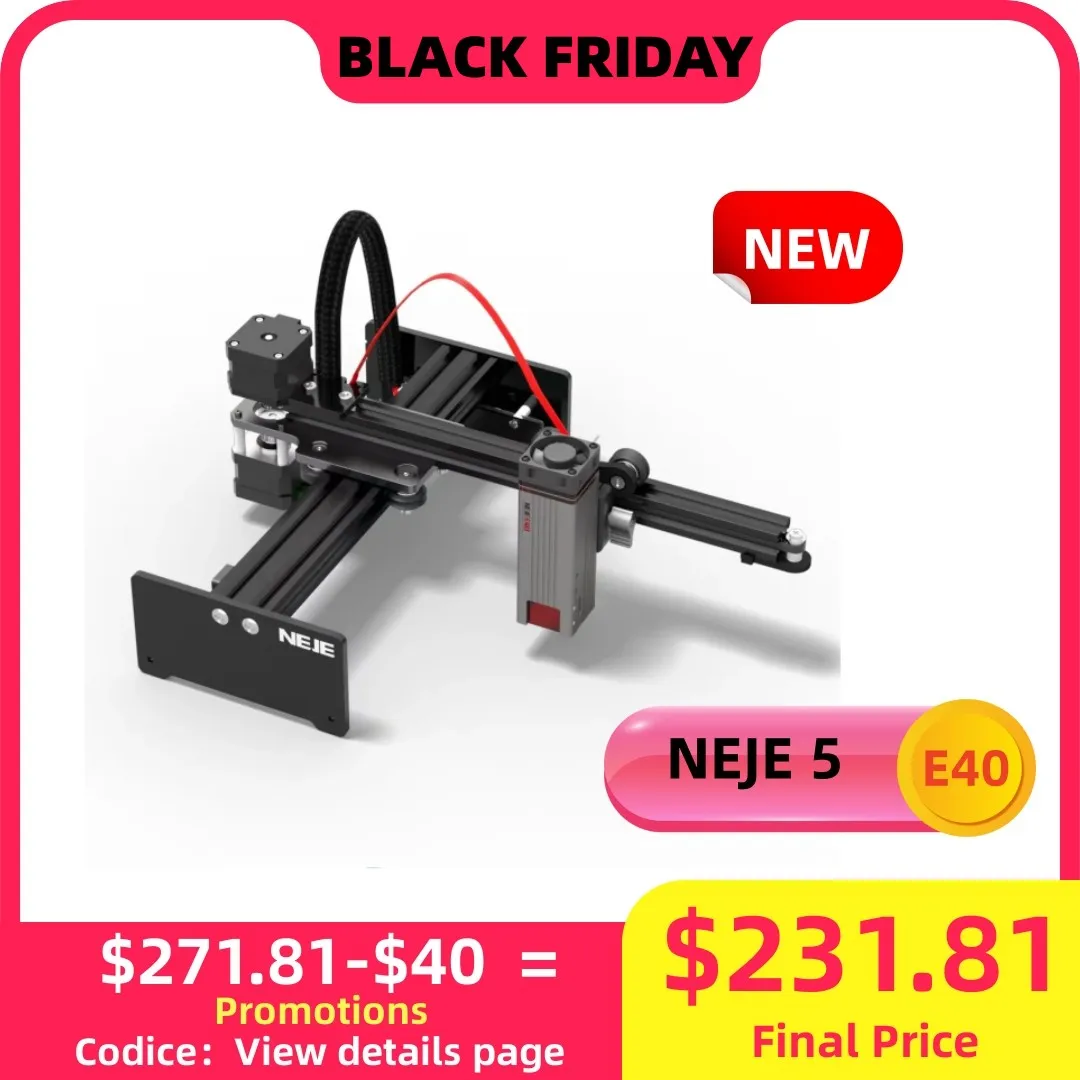 NEJE 5 E40 Lasergravur-Schneidemaschine, 170 x 170 mm, Schnellfokus, WLAN-Steuerung, Bewegungsschutz für Holz, Metall, Acrylglas