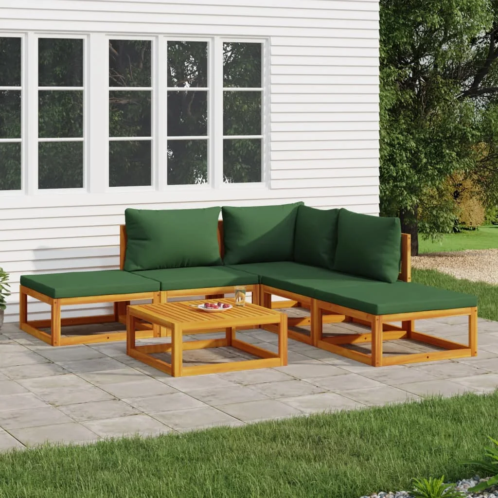 vidaXL 6 Piece Patio Lounge Set with Green Cushions Solid Wood Outdoor furniture/garden sofa