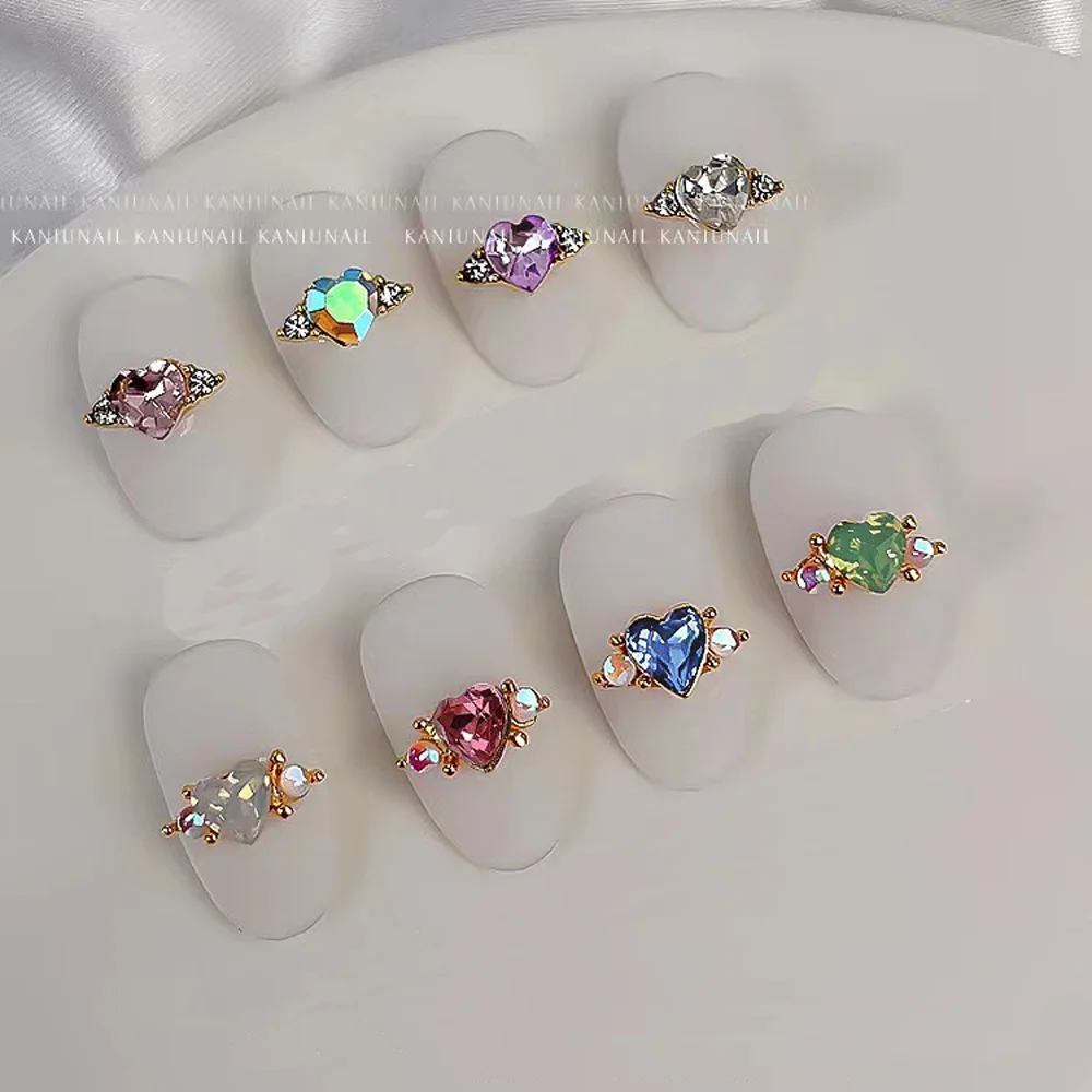 Diamantes de imitación de aleación de lujo para uñas, Gema de cristal en forma de anillo Aurora, 3D, accesorios de manicura coreana DIY, 10 piezas