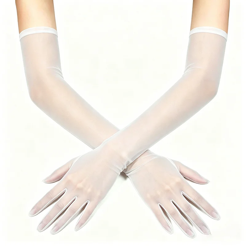 55cm Bonbonfarbene Dehnbare Netz-Lange Handschuhe Damen Sexy Sonnenschutz Atmungsaktiver Transparenter Tüll für Hochzeit Party Bühnenauftritt – Detail 2