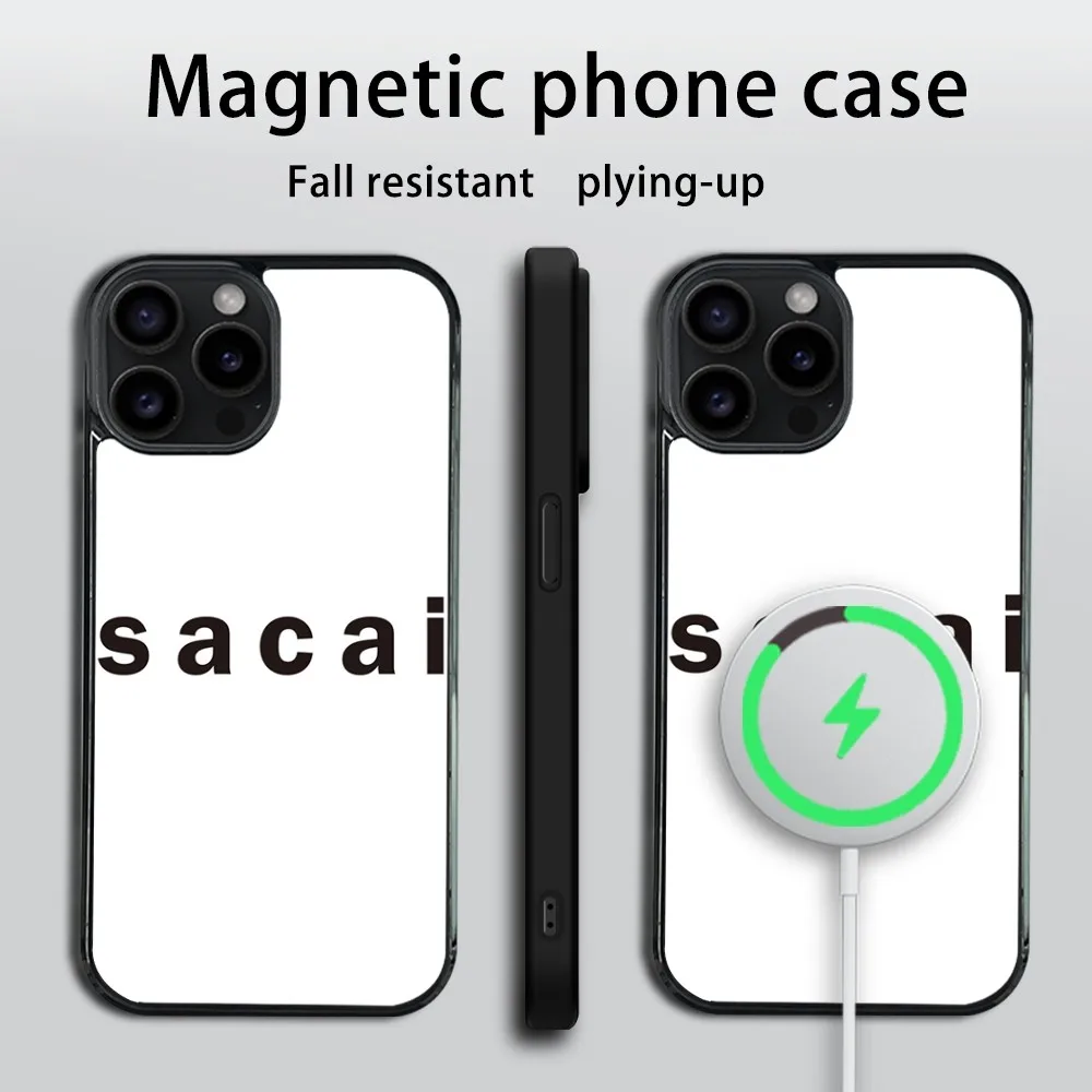 Brand S-Sacai Phone Case For iPhone 16 15 14 13 12 11 Pro Max Plus Mini Magsafe Mirror Wireless Magnetic Cover