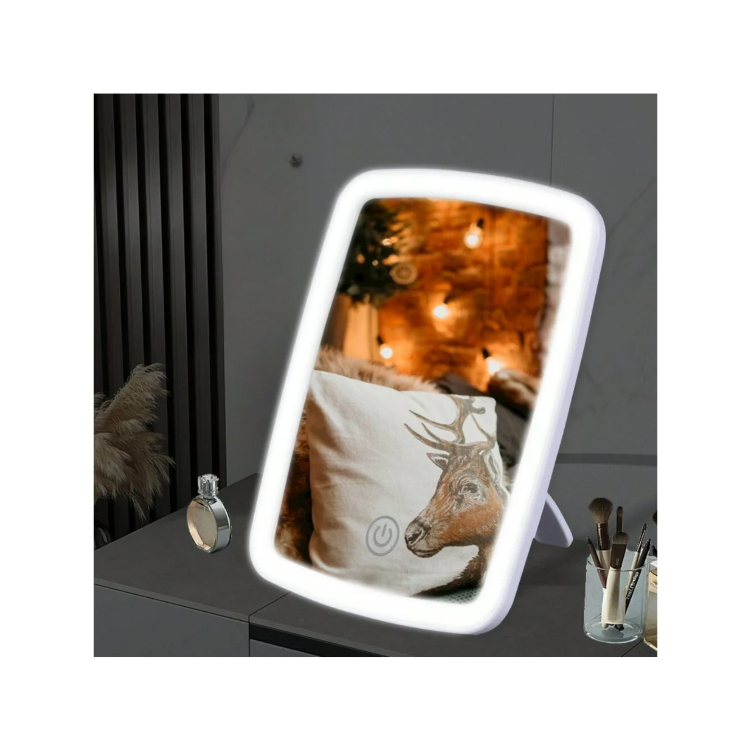 LED Makeup Mirror With Stand Desktop Folding Compact White Square Travel Cosmetic Light