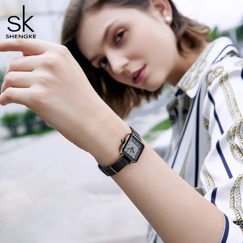 Shengke 2022 New Watch For Women Elegant Square Dial Montre Femme Adjustable Strap Luxury Japanese Quartz Relogio Feminino