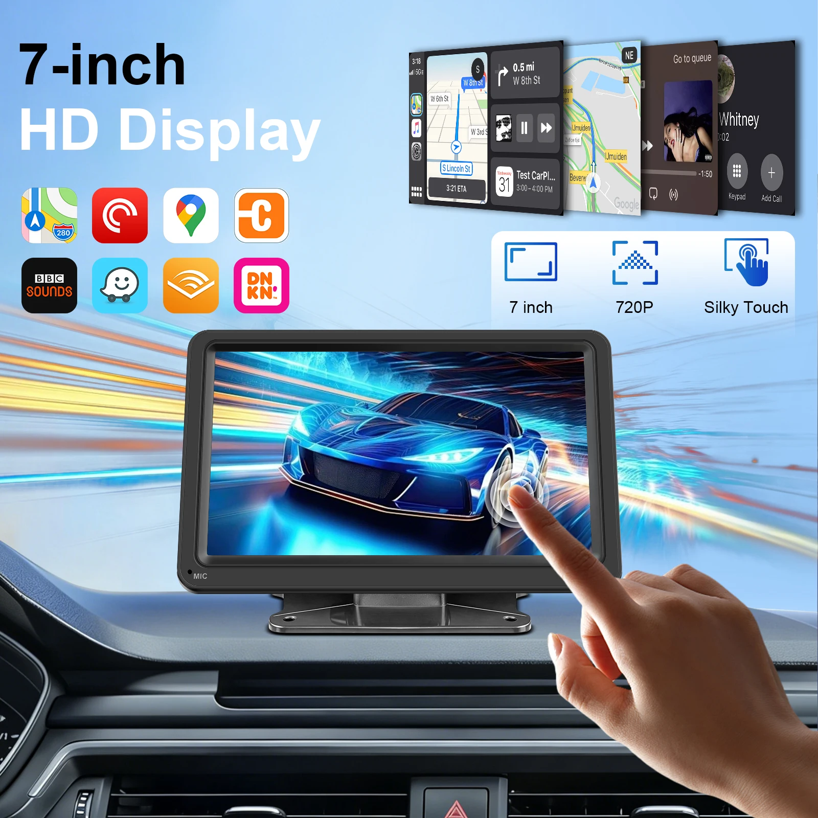 

Ezonetronics 7 inch touchscreen portable CarPlay Screen with wireless CarPlay Android Auto Mirror Link