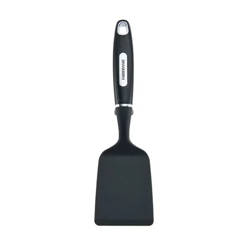 Farberware Spatula nilon untuk dapur, Spatula/pembalik dapur pendek profesional dengan pegangan plastik hitam