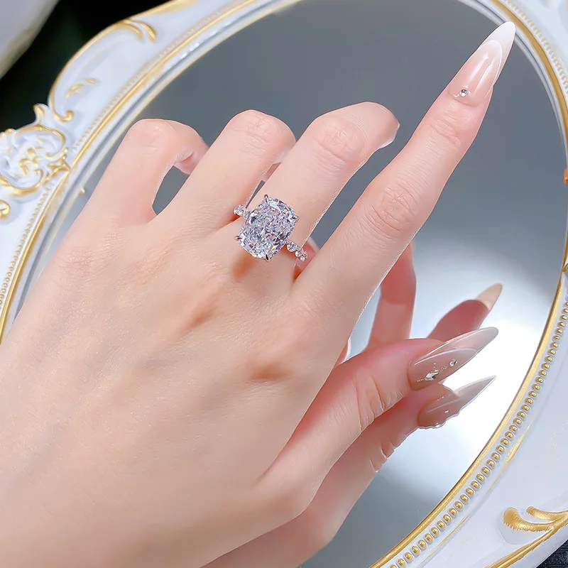 

Sparkling 10x14mm Big High Carbon Diamonds Women's Ring, 925 Sterling Silver Wedding Band & Engagement Ring Promise Jewelry