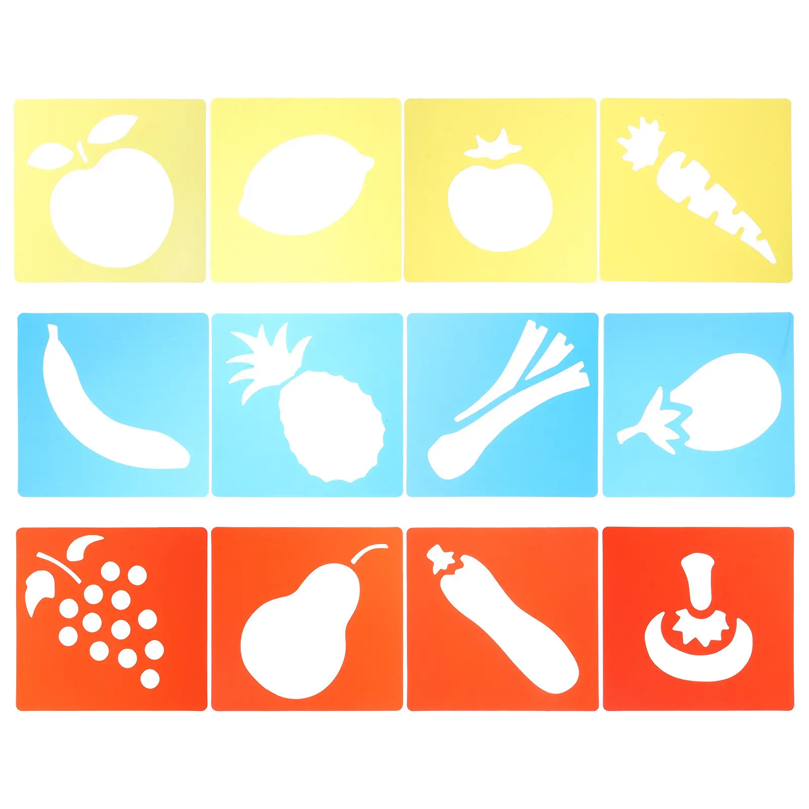 12Pcs Drawing Templates Plastic Stencils Fruits Vegetable Primary Shape Chalk Stencils Washable Painting Kids Crafts Journal