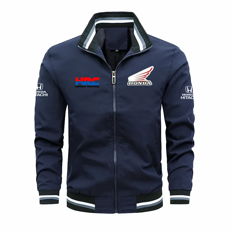 HRC Honda Racing Motorcycle Jacket Men Stand Collar Zip Up