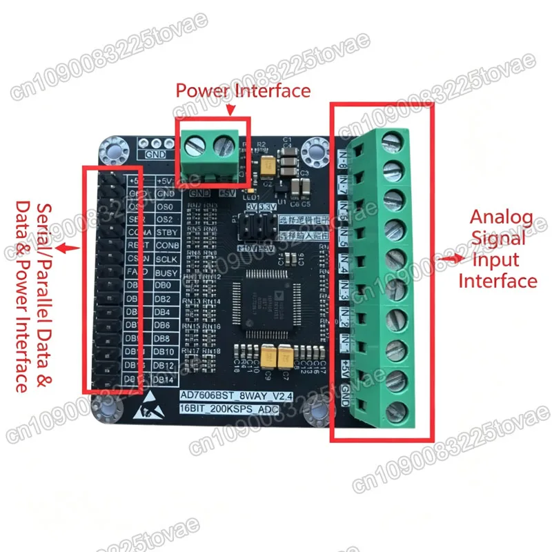 AD7606BST 8-Channel 16-Bit 200KSPS/800kaps Simultaneous-Sampling ADC Module Data Acquisition Board with SPI/Parallel Interface