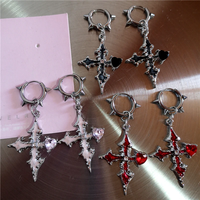 Goth Punk Heart Cross Stainless Steel Thorns Hoop Earrings For Women Men Hiphop Grunge Charms Y2K Jewelry Scene EMO Accessories