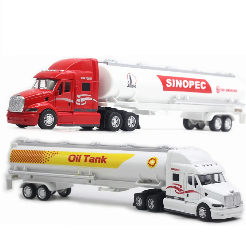 1:48 Scale Diecast รุ่นของเล่นรถแทรกเตอร์ Semi Trailer การใช้ Tanker รถบรรทุกดึงกลับ Miniature Replica Sound & Light