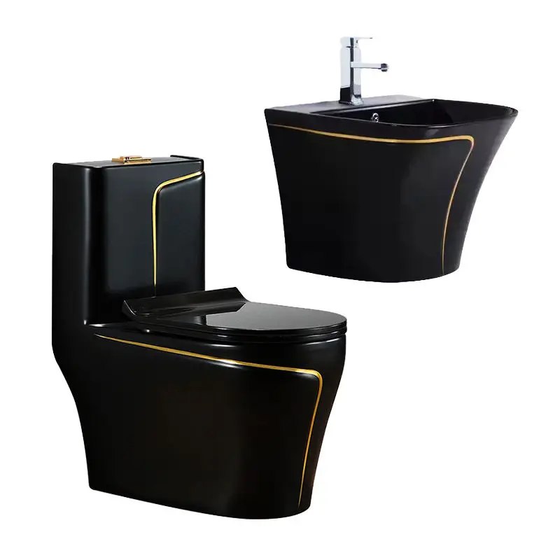 Bathroom set Bathroom toilet and pedestal basin Luxury ceramic black toilet set