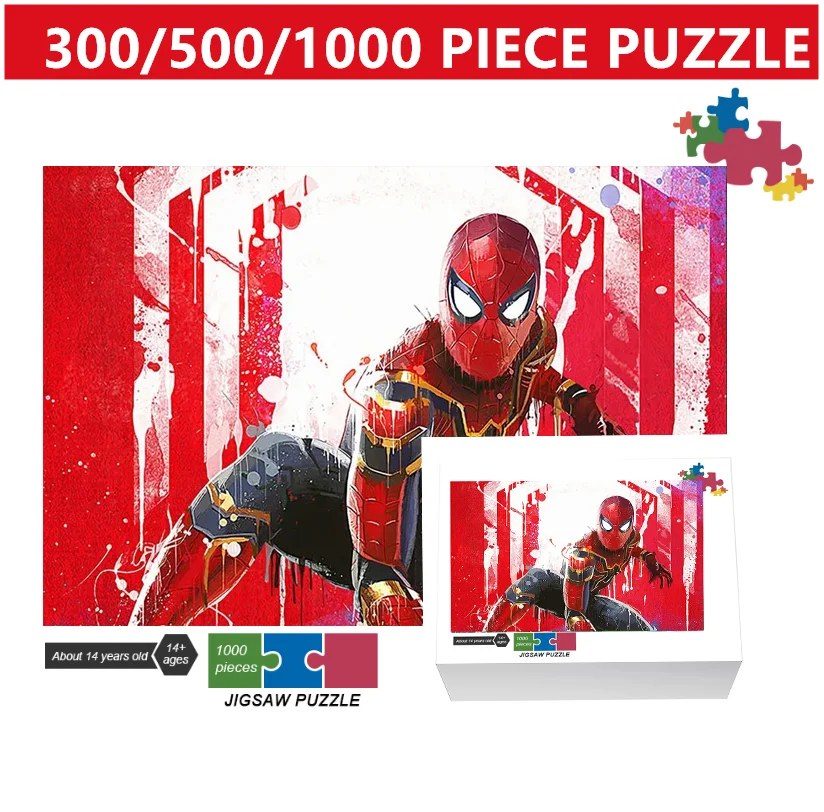 Spider Man Cool Cartoon Disney 300/500/1000 Piece Mosaic Puzzle Game Holiday Gift Boy Handmade Interested Decoration